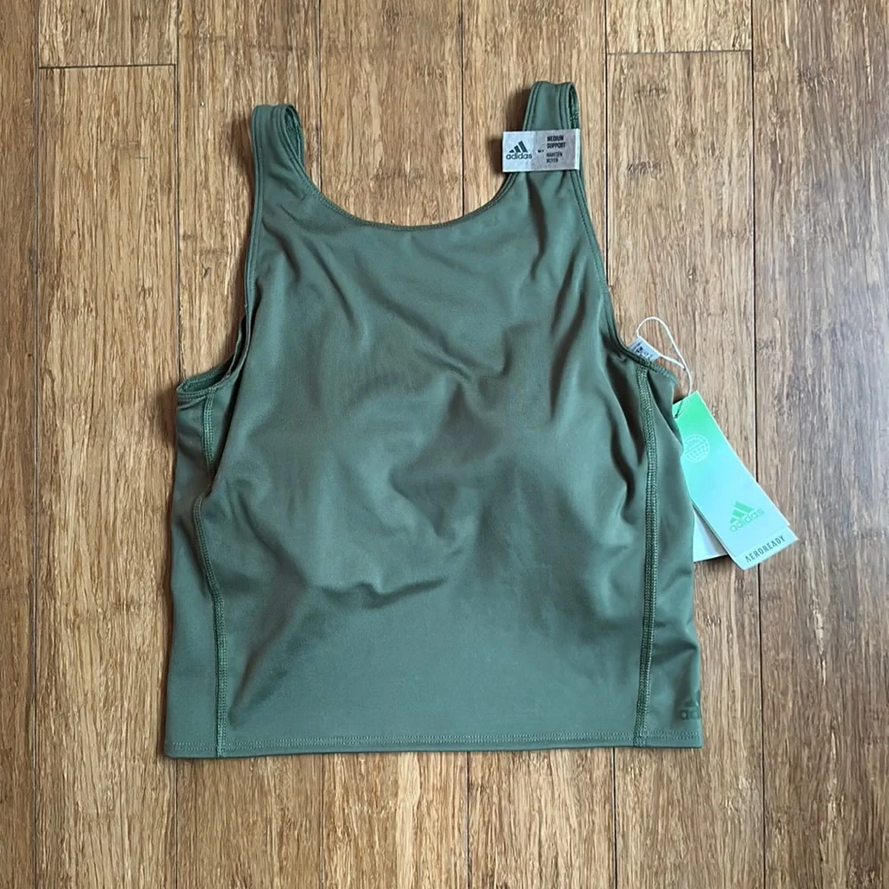 NWT Adidas Women's Crop Tank Medium Support Sports Bra Green Size Small - Picture 3 of 11
